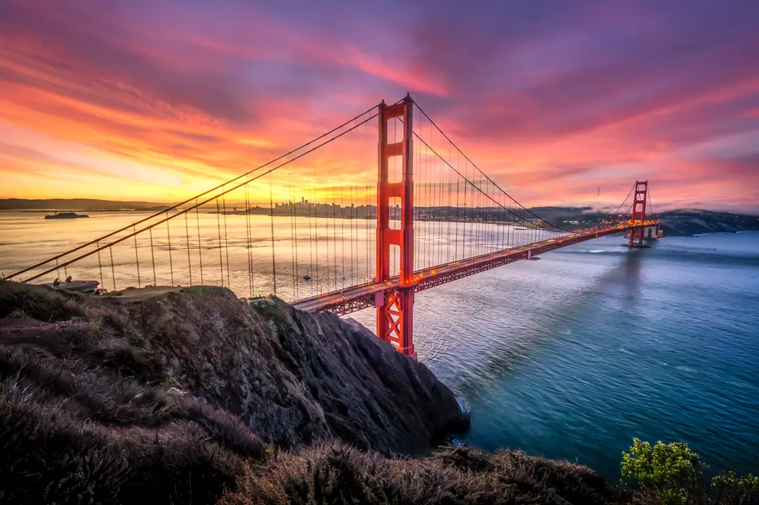 Awesome sunrise in Golden Gate Bridge, San Francisco, California, USA