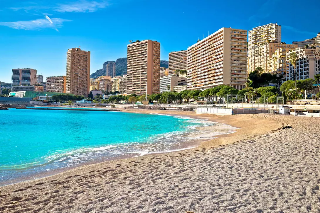 Monte Carlo Les Plages skyline and emerald beach view