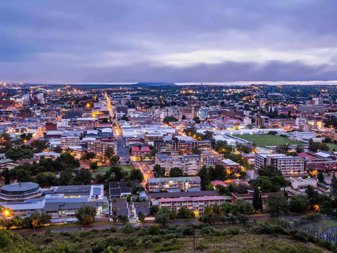 Bloemfontein's cityscape sparkles at night, viewed from the vantage point of Navel Hill.