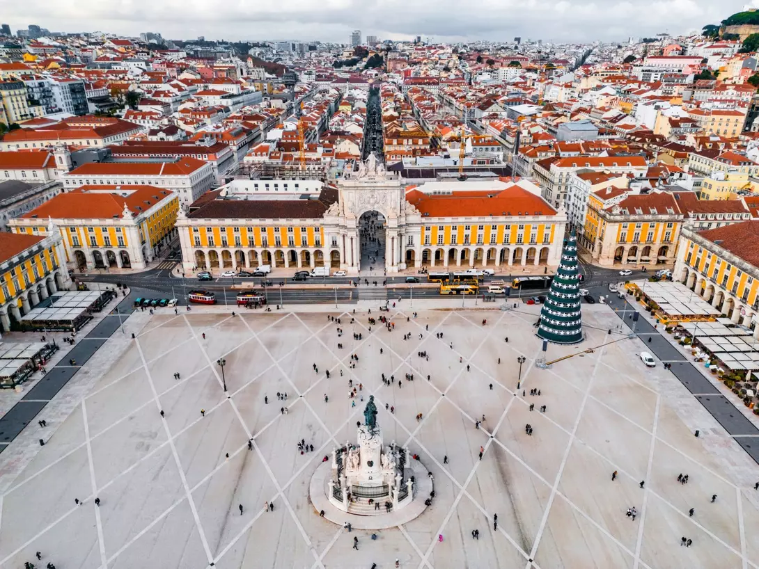 Aerial view of Praça do Comércio, Lisbon, Portugal