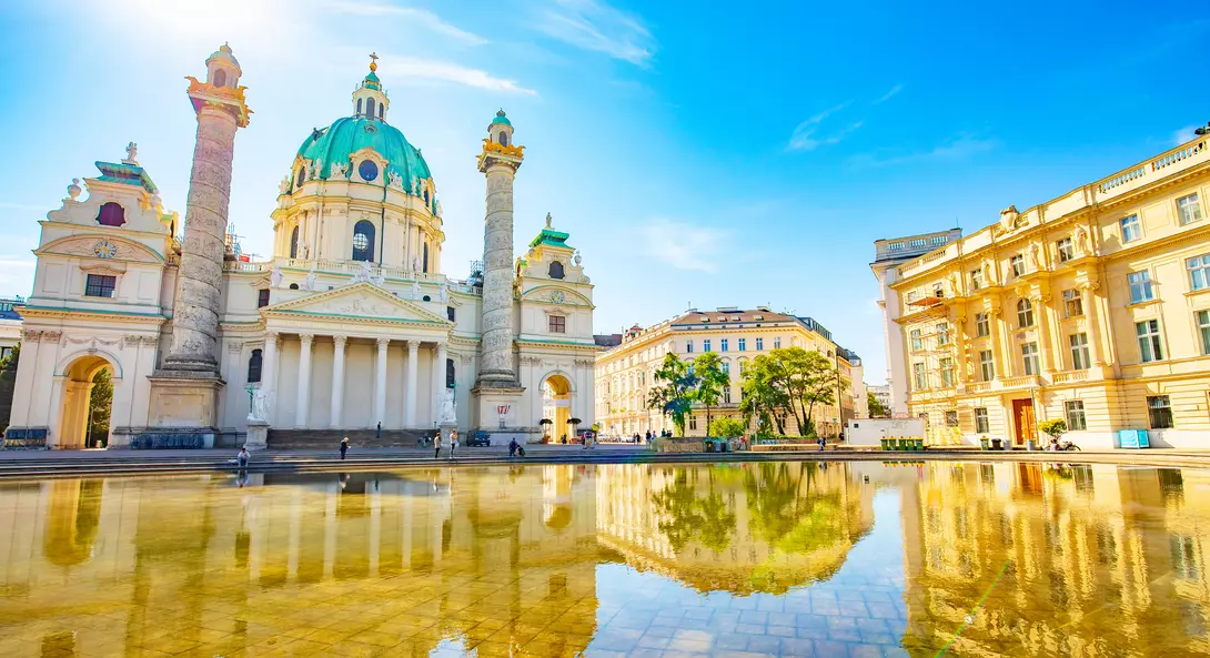 Scenic view of Charle's Church (Karlskirche) in Vienna old town