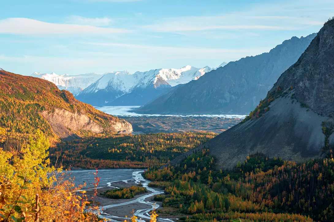View of Matanuska River from highway, in fall season