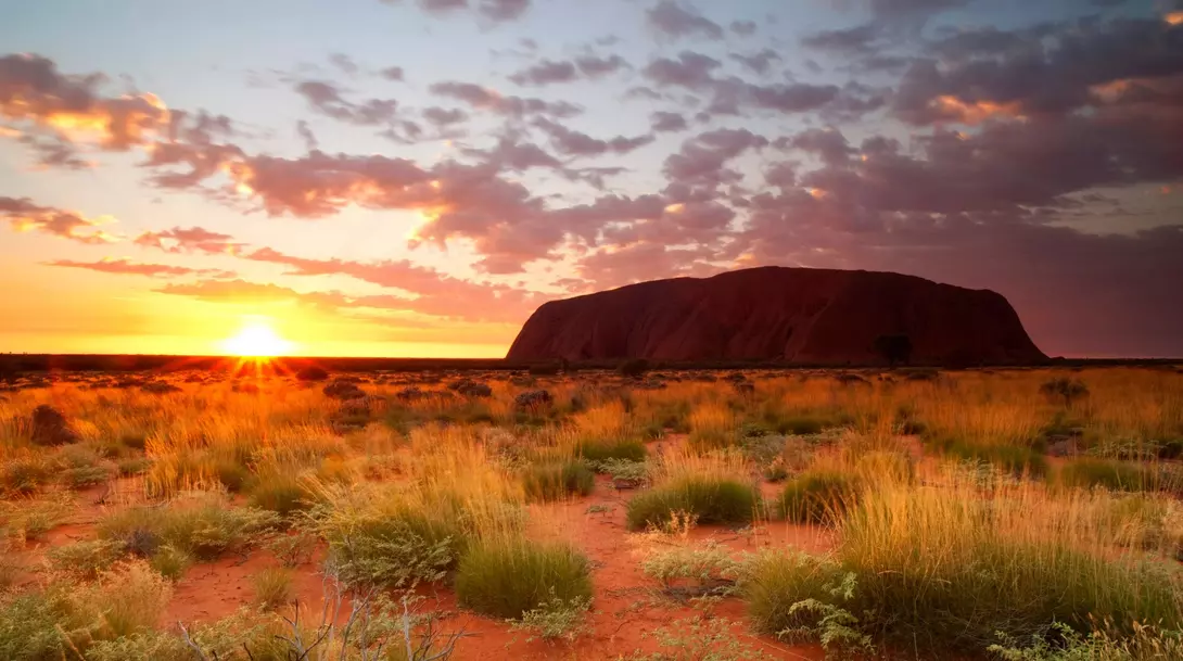 Uluru, the Australian landmark, at sunset