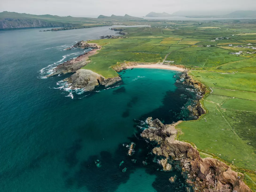 Scenic aerial view of the peninsula seaside in summer
