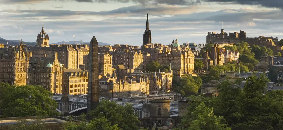 Edinburgh Castle and the Old Town at sunset from Calton Hill