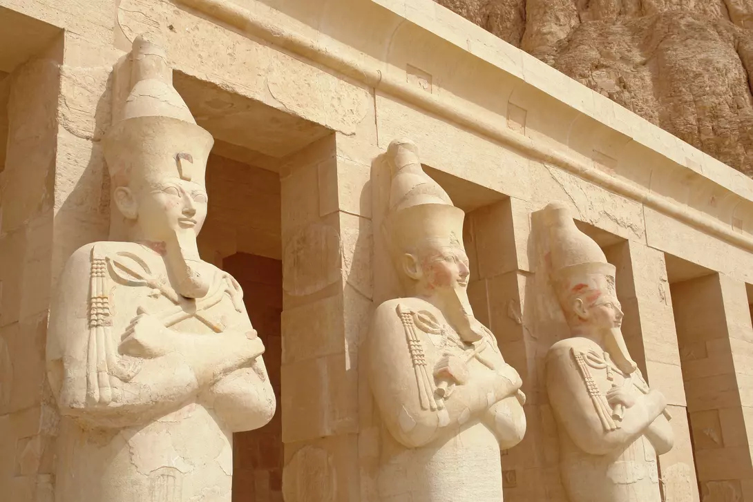 Three statues in the temple of Queen Hatshepsut in Valley of kings