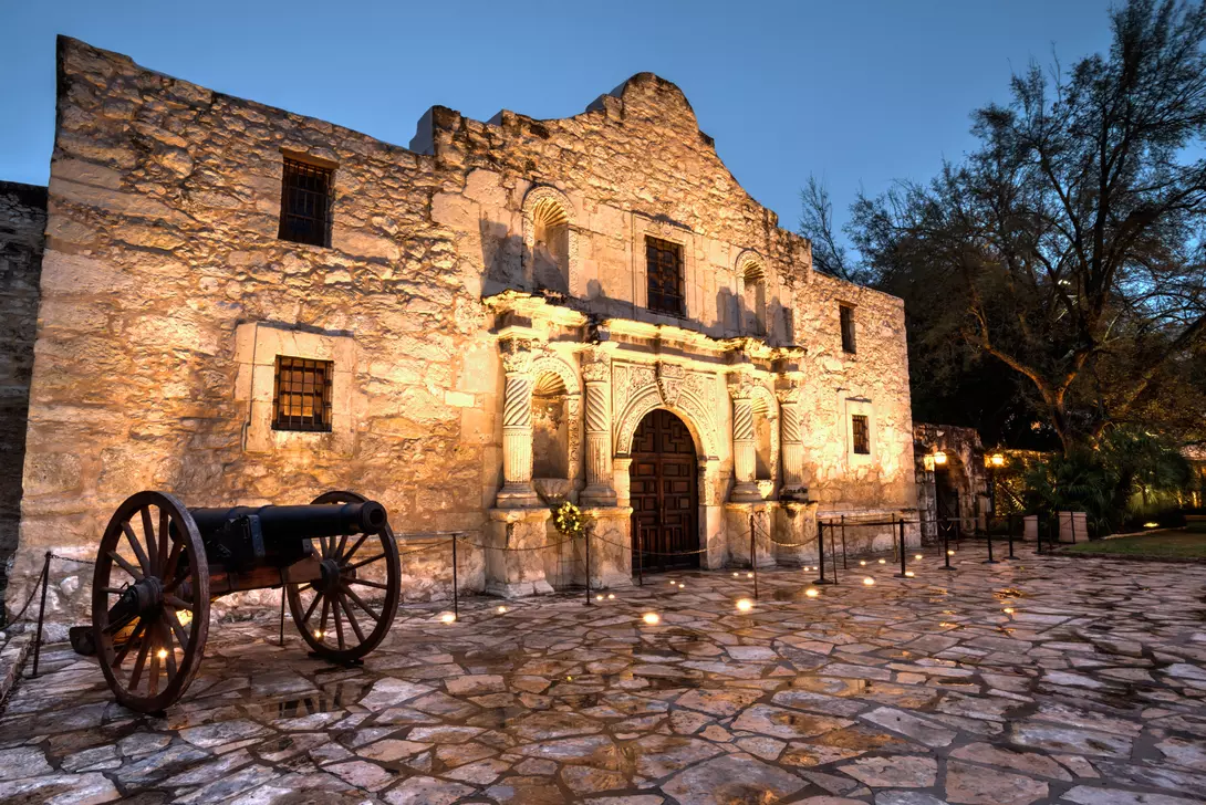 the Alamo in Texas at twilight.