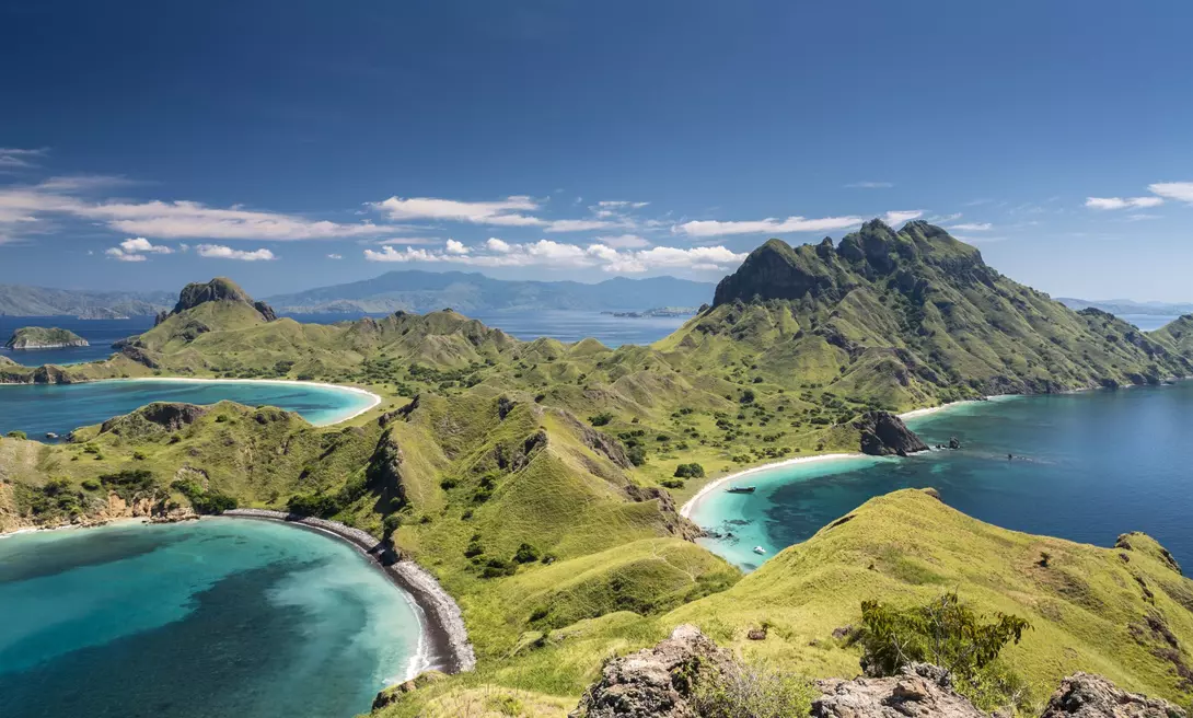 Aerial view of the island at the famous park known for it's namesake resident the Komodo Dragon