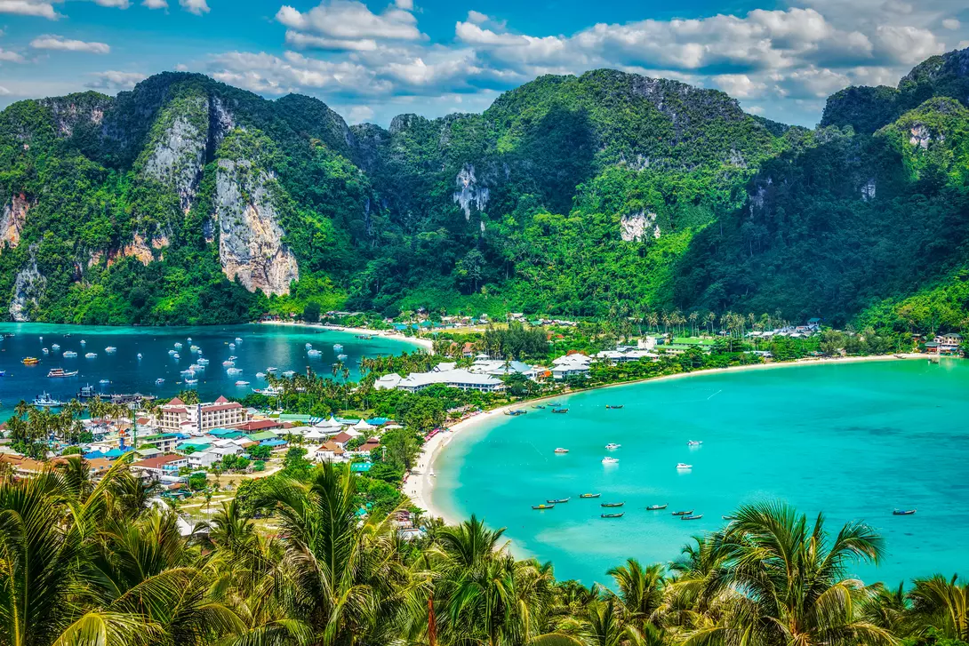 Panoramic aerial view of Phi Phi Don Island, Krabi, Thailand