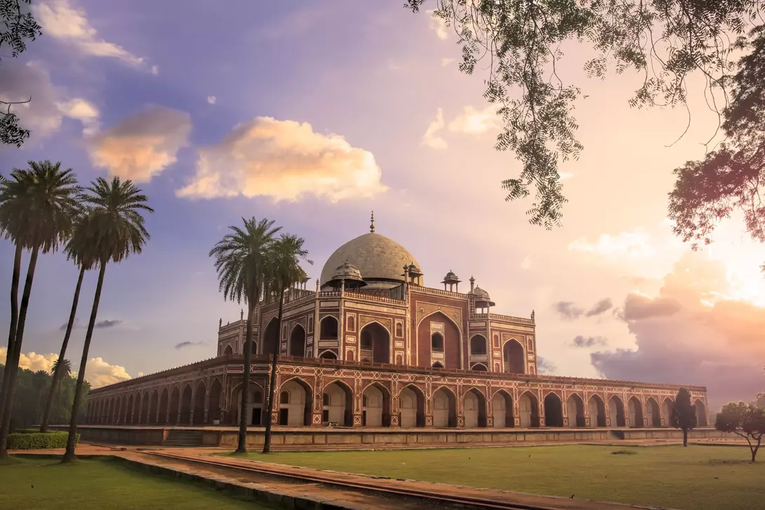 Sunrise view of Humayun’s Tomb, built in 1570, a example of Great Mughal architecture