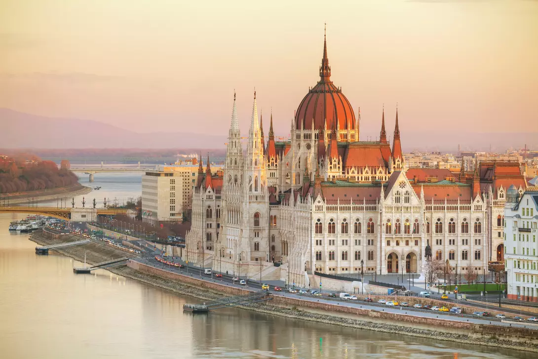 Parliament building at sunset