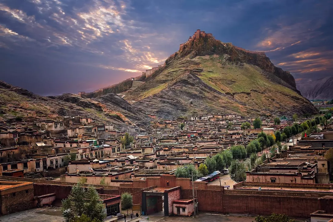 Tibetan Fort on top of the rocky hill in Gyangse in central Tibet