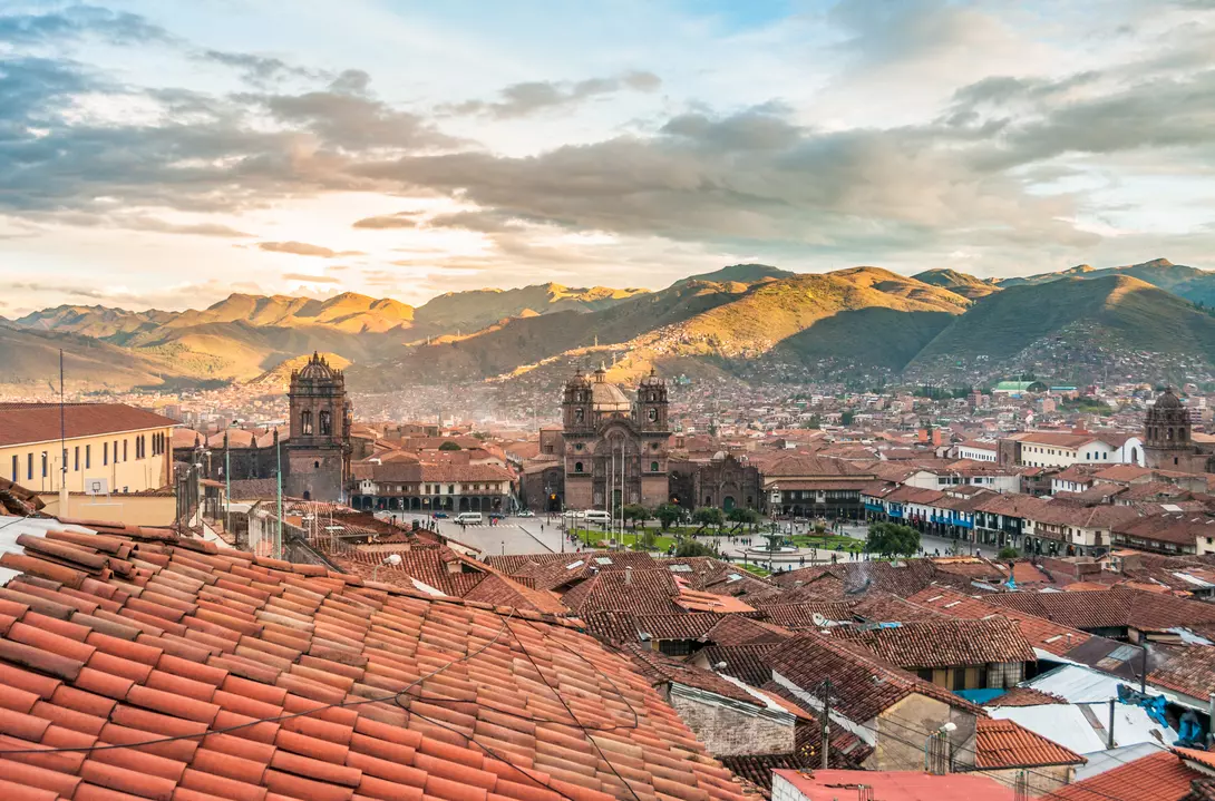 Plaza de Armas, Cusco Panoramic view of Cusco and its colonial rooftops near the main square of Plaza de Armas near sunset in Peru