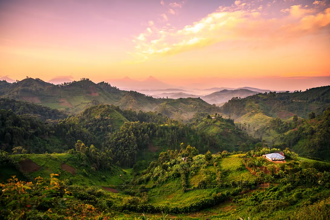 A golden-hued sunset painting the skies above the park's beautiful landscape.