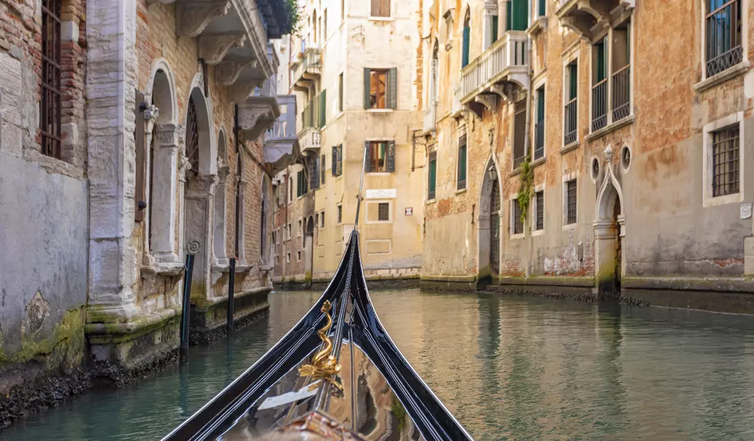 POV from a Gondola on a Canal in Venice, Italy