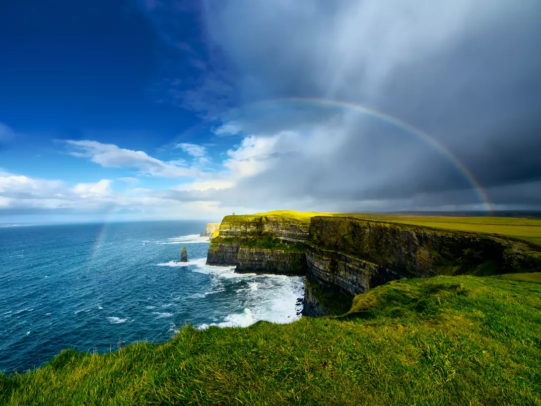 Rainbow above Cliffs of Moher, Ireland.