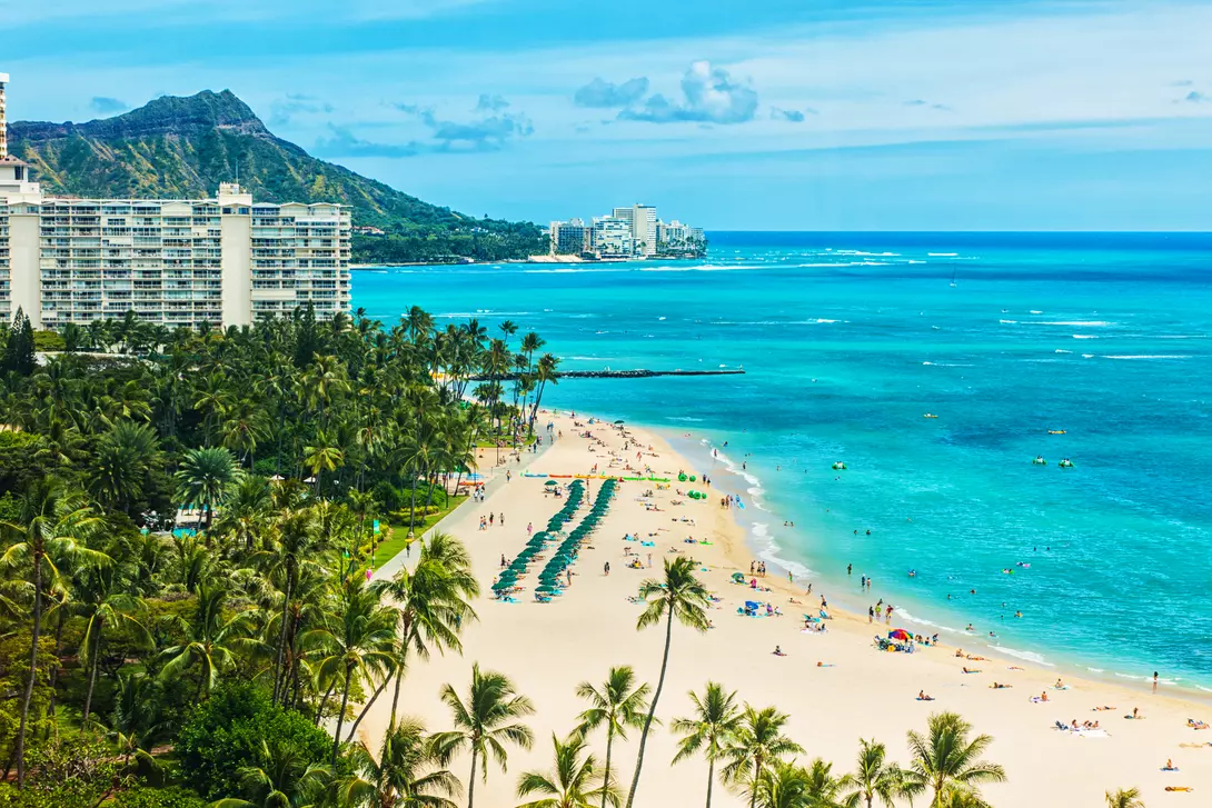 An aerial photo of Waikiki beach