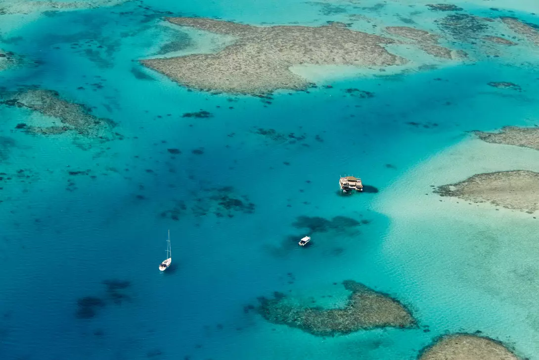 Corals and paradise islands at the Fiji Islands east of Australia in the middle of the pacific Ocean