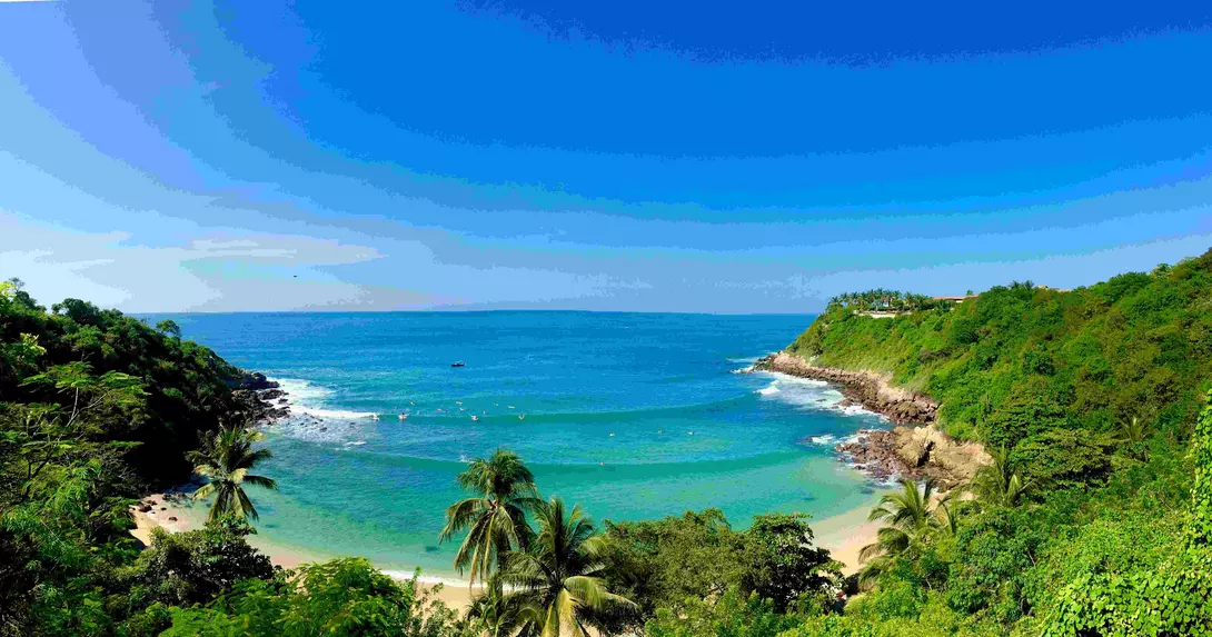 Panoramic view of Carrizalillo beach in Oaxaca Mexico.