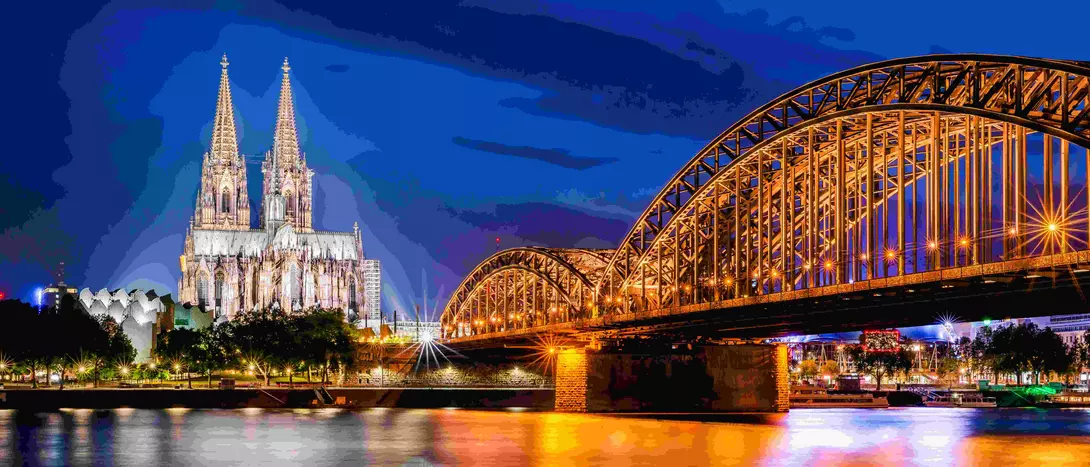 Cologne with Cologne Cathedral, Rhine and Hohenzollern Bridge at night