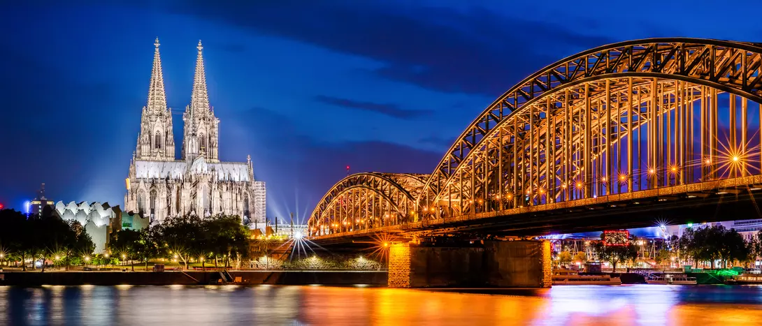 Cologne with Cologne Cathedral, Rhine and Hohenzollern Bridge at night