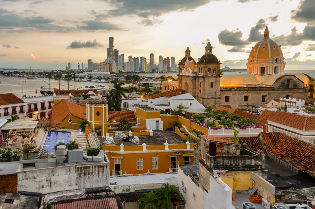 Cartagena, Colombia skyline at sunset