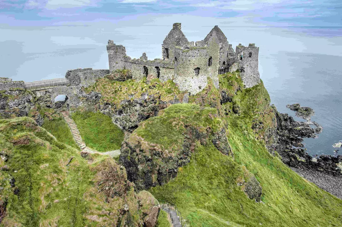 The famous old beautiful ruin of Dunluce Castle near Portrush in Northern Ireland.