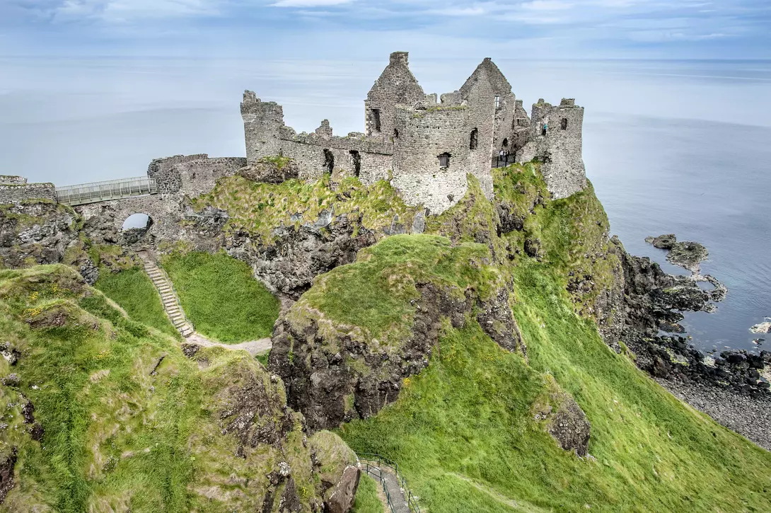 The famous old beautiful ruin of Dunluce Castle near Portrush in Northern Ireland.