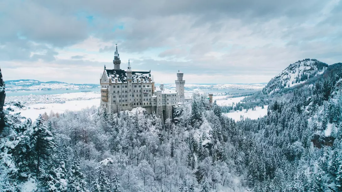 Scenic view of Neuschwanstein castle in Germany in winter Schwangau, Germany
