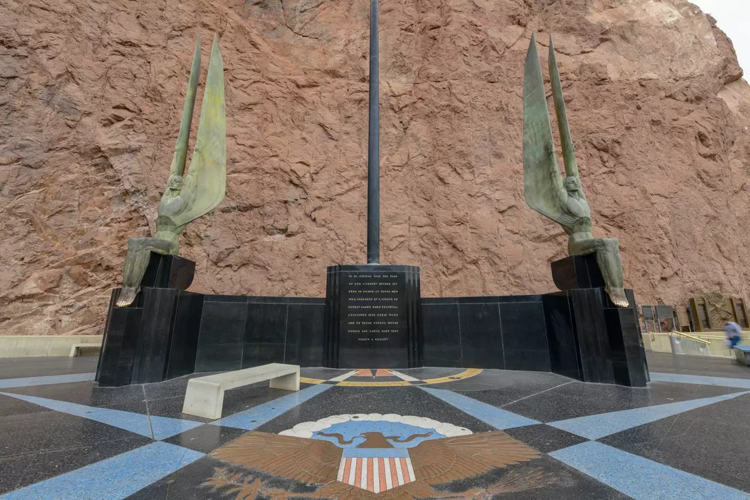 Two of the famous sculptures of the Winged Figures of the Republic. Created by Oscar J.W. Hansen for the Hoover Dam in Nevada