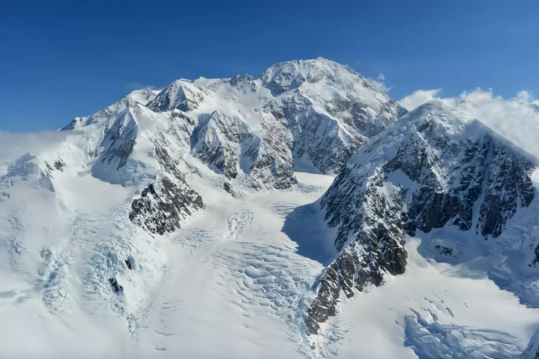 Mount Denali (formerly Mount McKinley) rises in the Alaska Range