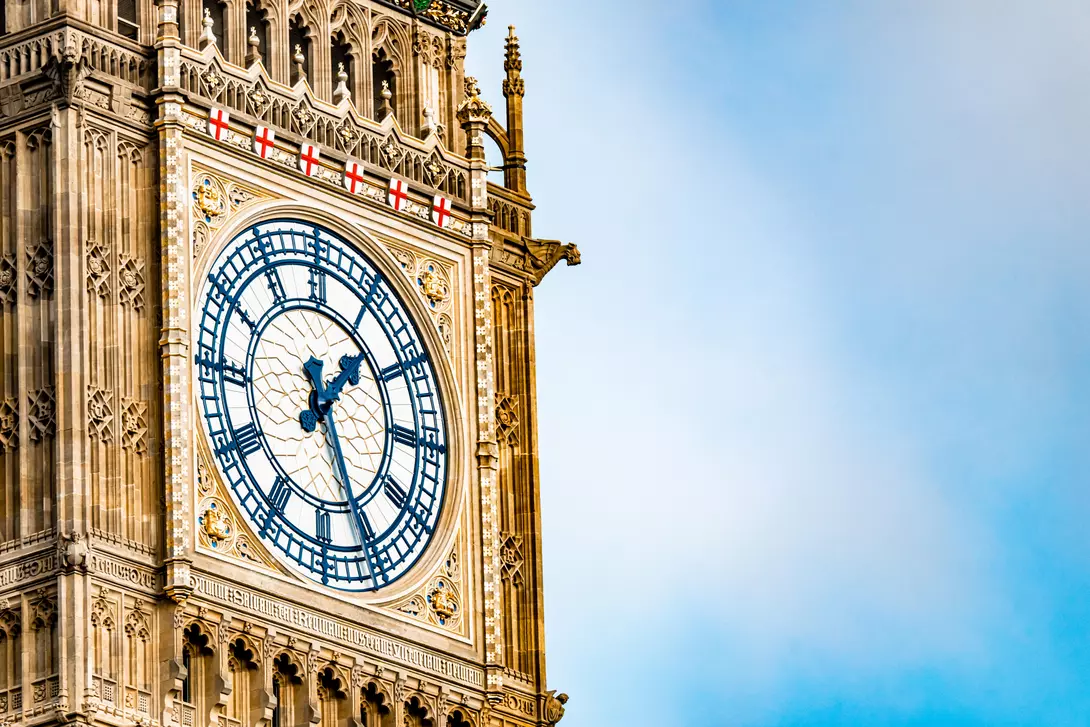 Big Ben Clock Tower in London, UK, on a bright day