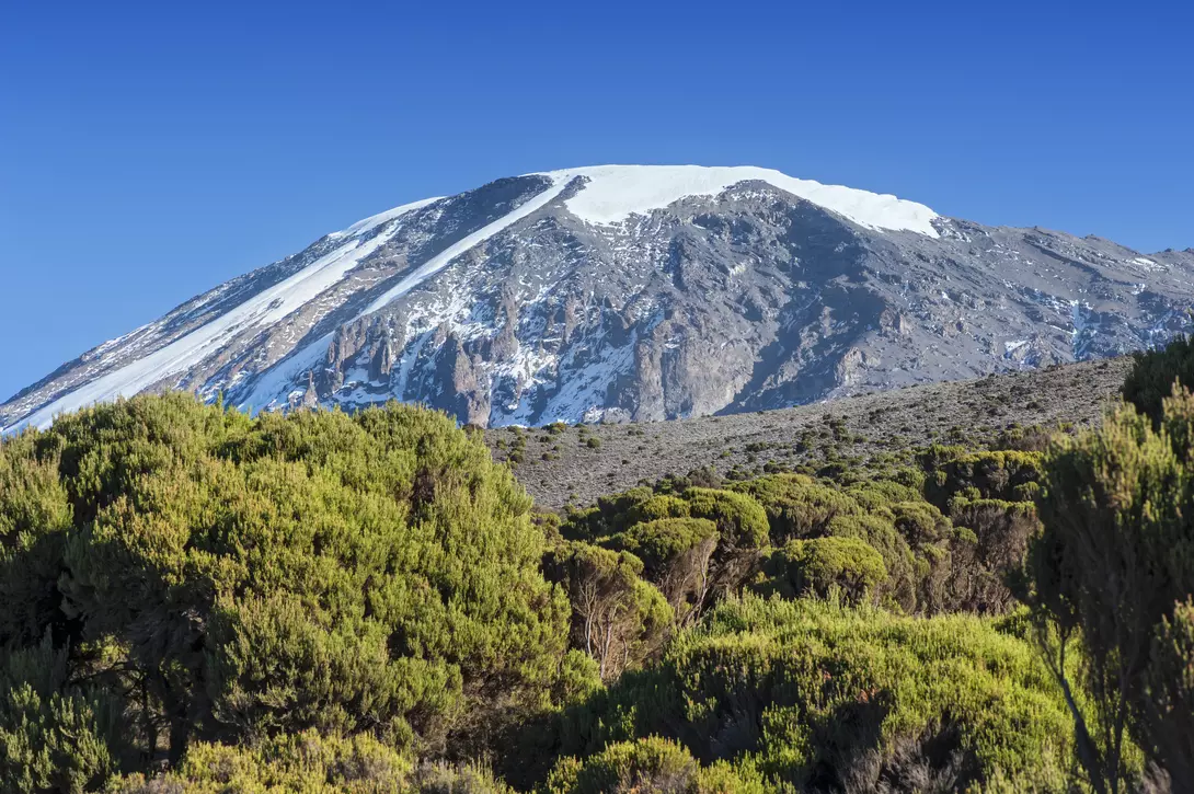The snowcapped summit region of Mount Kilimanjaro