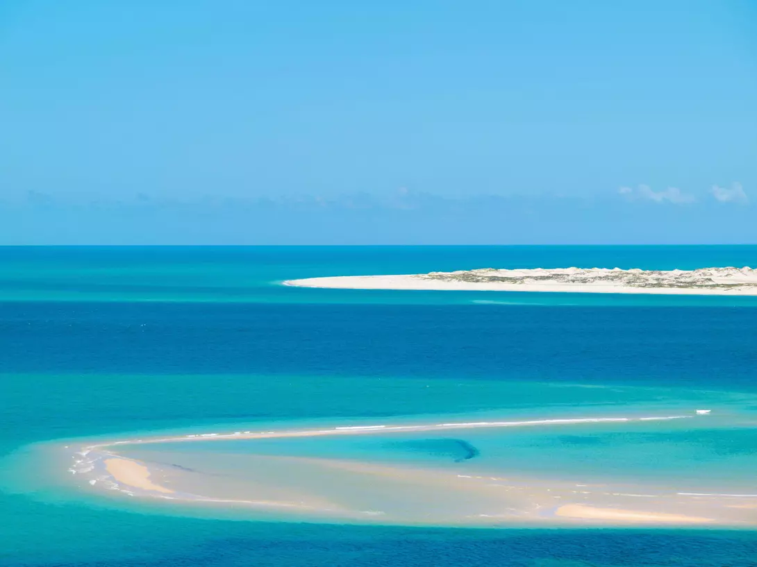 High angle view over some islands in the Bazaruto Archipelago