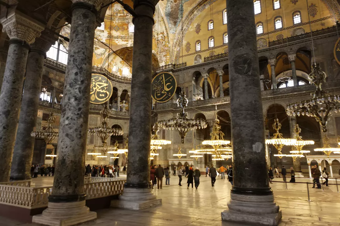 Crowd inside Hagia Sophia.