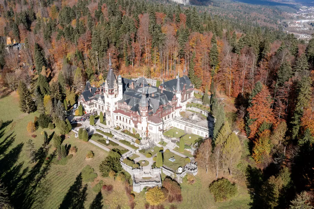 Panoramic picture of the beautiful Peles Castle