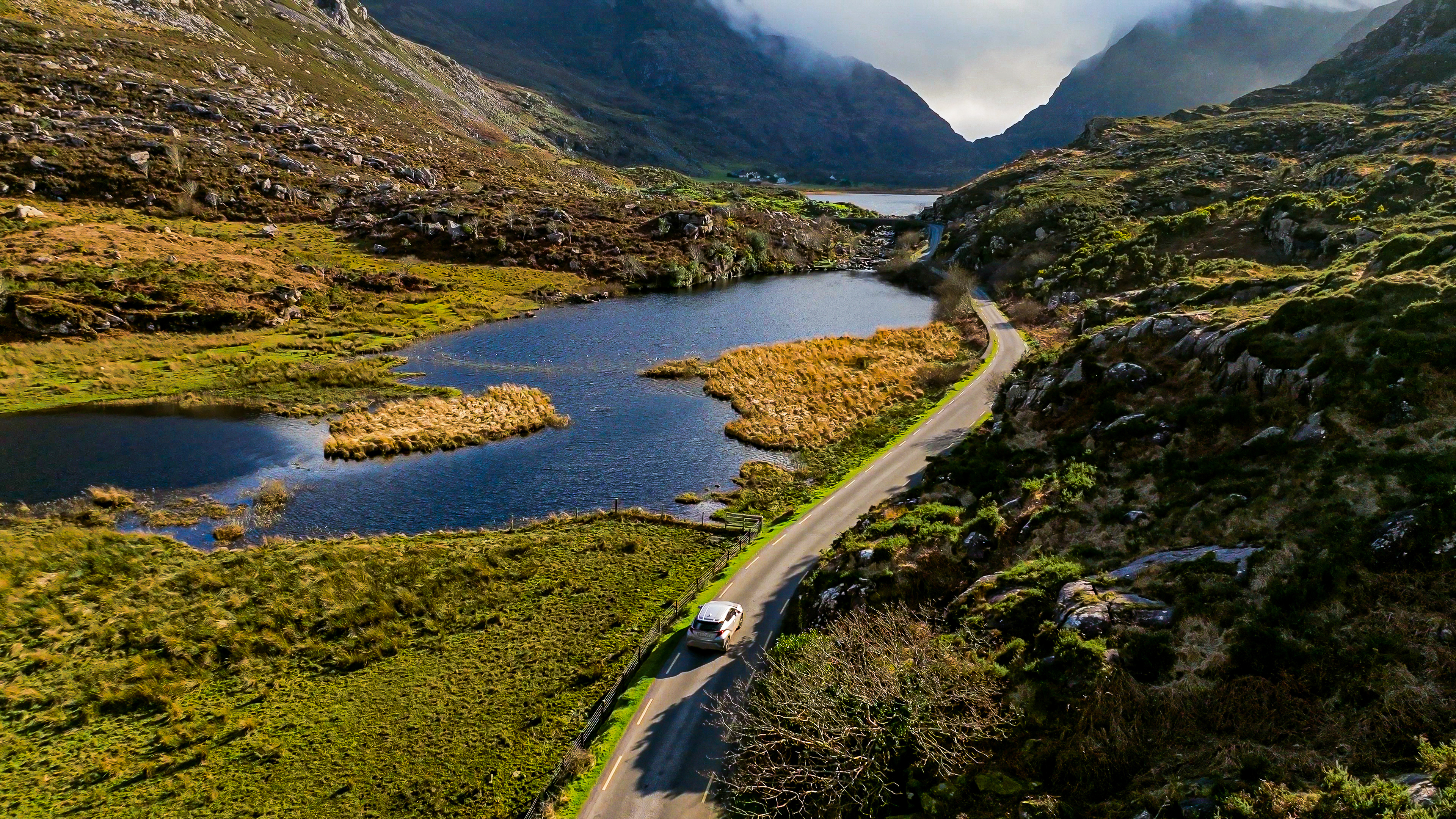 The Gap of Dunloe, a narrow mountain pass running north-south in County Kerry, Ireland