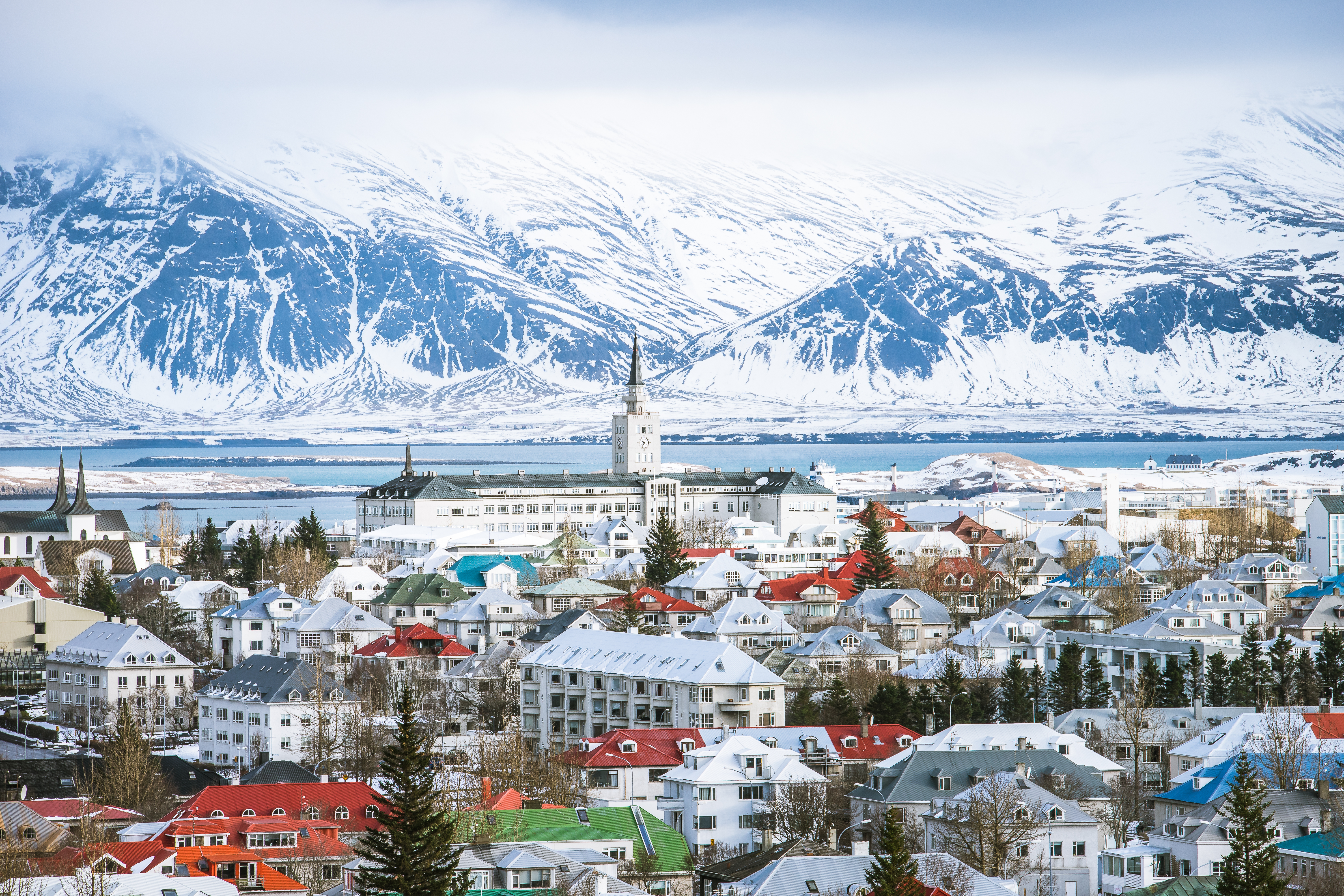 Reykjavik, the capital city of Iceland in winter, view from above