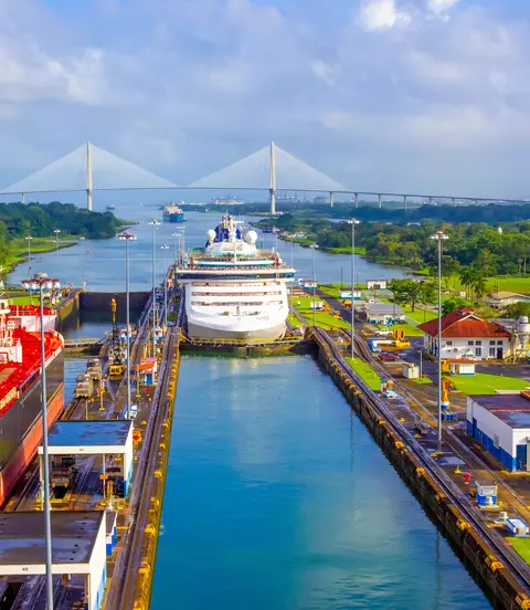 Cruise ship going through the locks of the famous canal