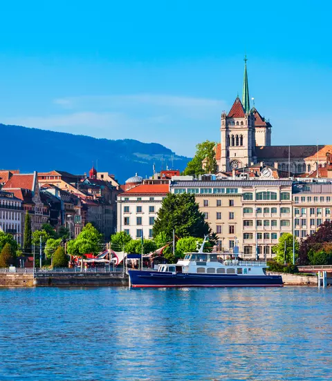 Geneva city panoramic view located on Lake Geneva