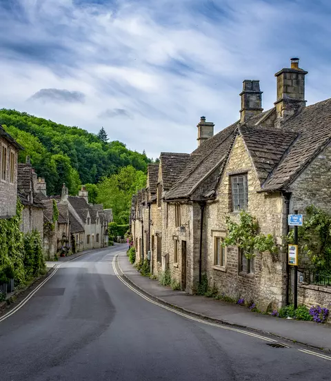 A shot of brick stone houses on the Main Street 