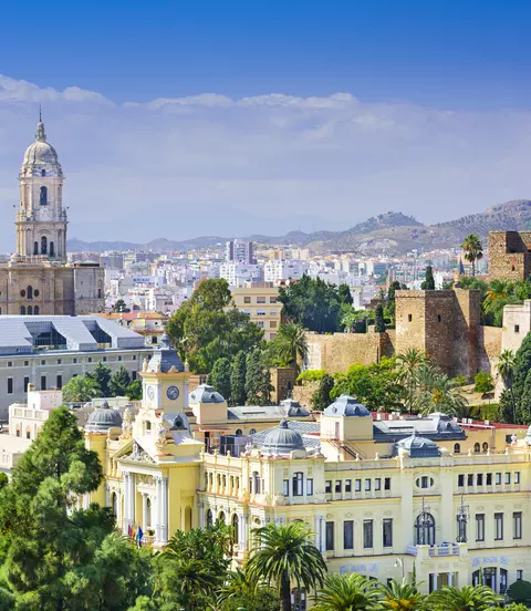 Cityscape at the Cathedral, City Hall and Alcazaba citadel