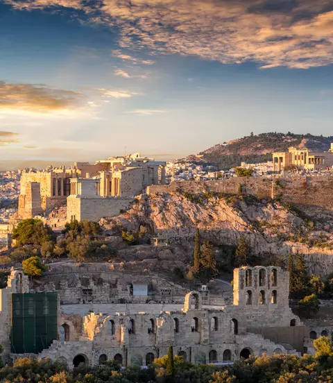 The Acropolis of Athens, Greece, with the Parthenon Temple during sunset