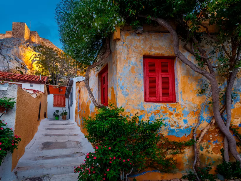 Take a calming walk down the stone streets of Greece